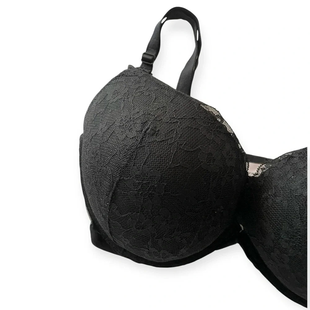 Victoria's Secret Lace Push Up Underwire Bra Women 36DDD Black Adjustable Padded